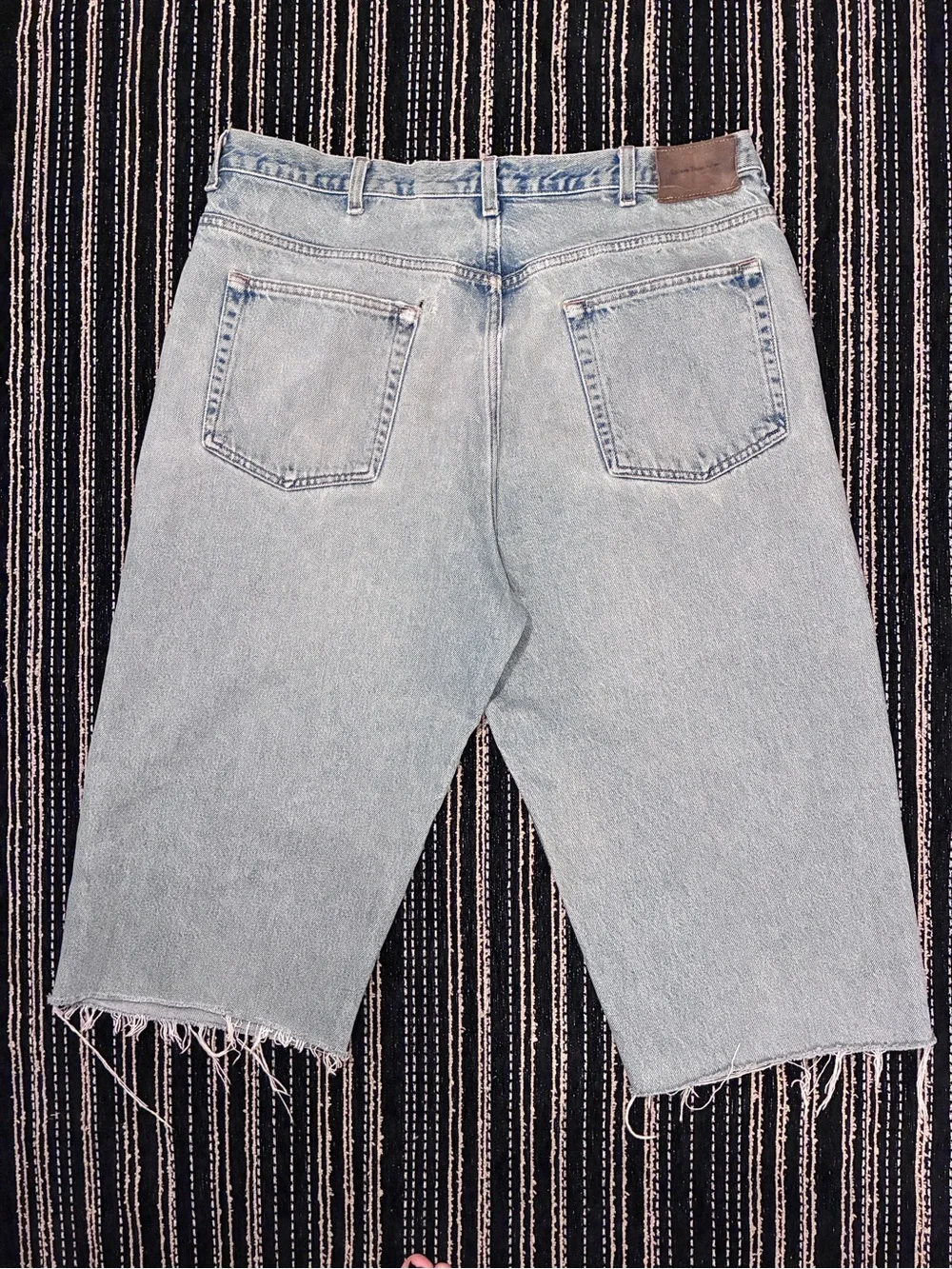 Calvin Klein Light Blue Denim Shorts with Leather Patch - Picture 6 of 8